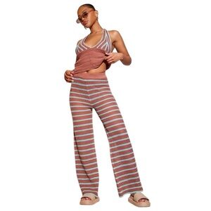 NWT PrettyLittleThing Mocha Stripe Crochet Knit Wide Leg Trousers Pants X-Small